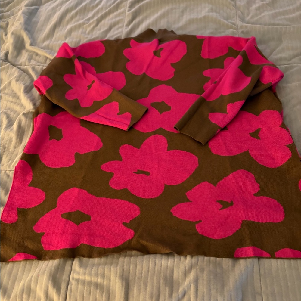 JODIFL Pink and Brown Floral Turtleneck Sweater NWOT